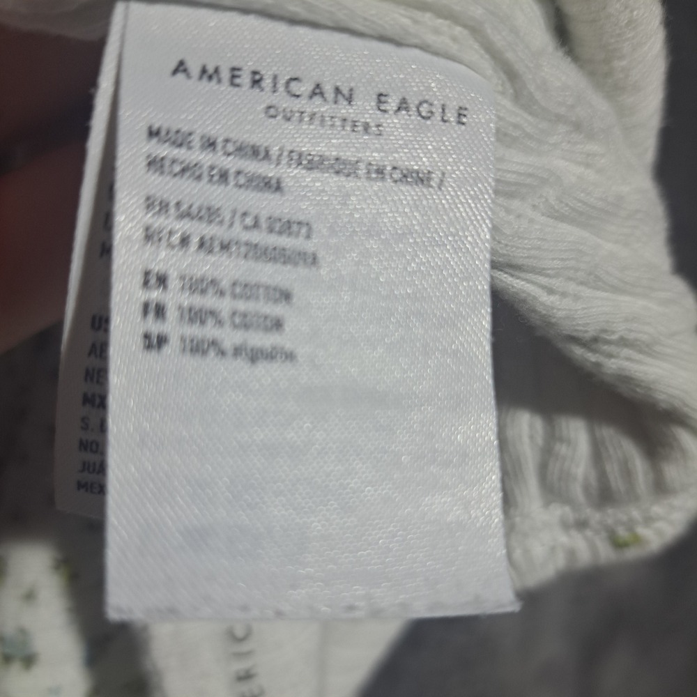 American Eagle Floral Ribbed Crop Tank Top White Blue Yellow Large Cottagecore - Picture 5 of 5